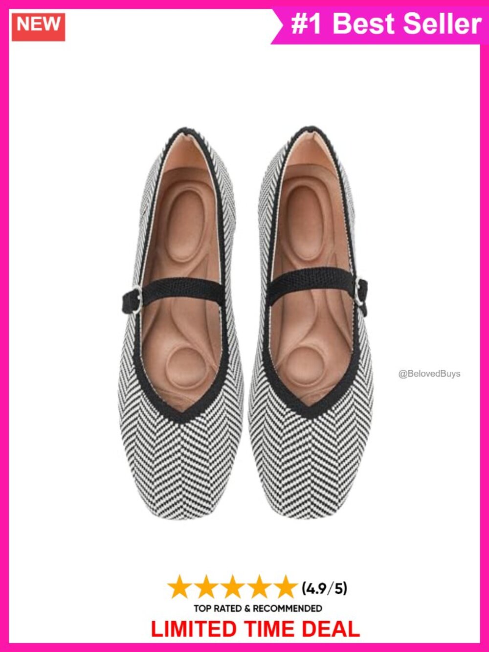 Women's Knit Square Toe Ballet Flats Ankle Strap Washable Comfort Casual Shoes
